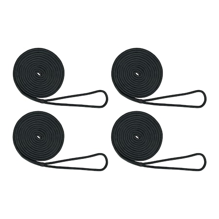 Extreme Max 3006.3016 BoatTector Double Braid Nylon Dock Line Value 4-Pack - 3/8 X 15', Black